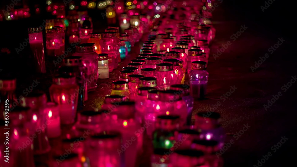 Mass of Graveyard Candles at night in front of church Mass of Graveyard Candles at night in front of church