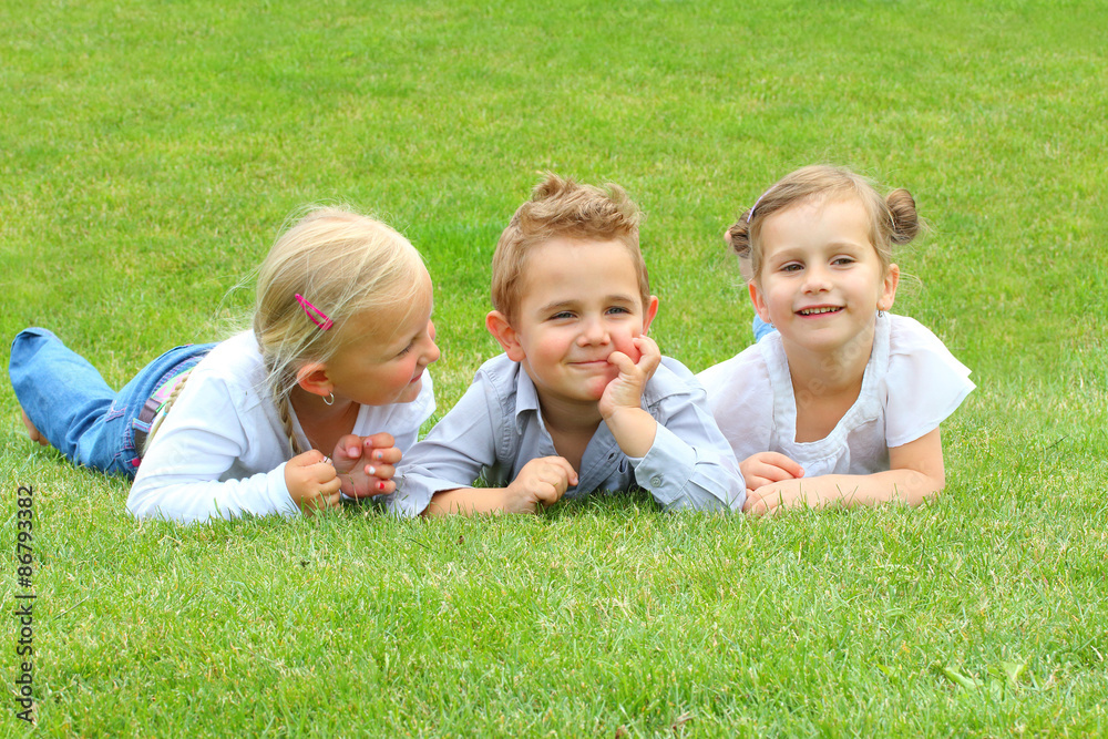 Three little friends have a fun on meadows. Happy holidays and back to school. Three little friends have a fun on meadows. Happy holidays and back to school.