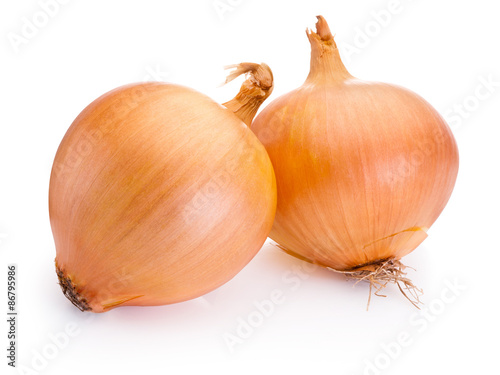 Two onion bulbs isolated on white background