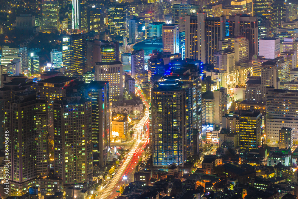 Naklejka premium Downtown skyline of Seoul, South Korea