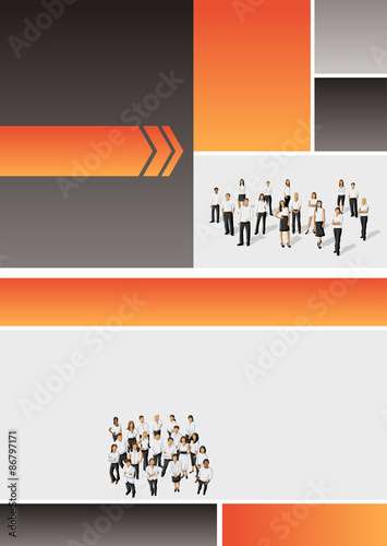 Orange template for advertising brochure with business people
