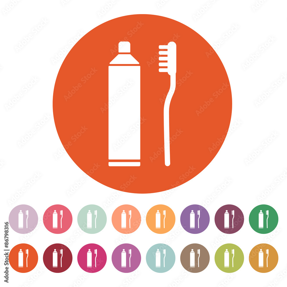 The toothpaste and toothbrush icon. Bathroom, dental, dentist symbol. Flat