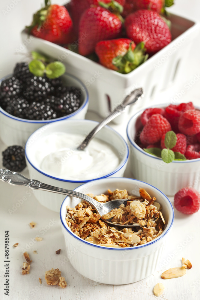 Homemade granola with yogurt and berry Homemade granola with yogurt and berry
