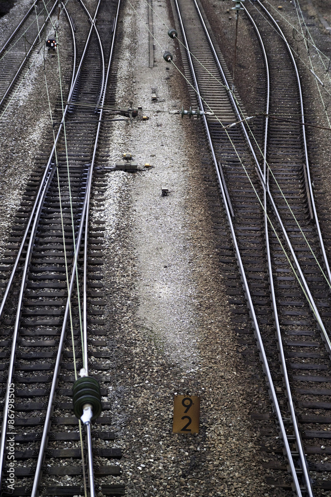 Fototapeta premium Crossing railways near a station in Germany.