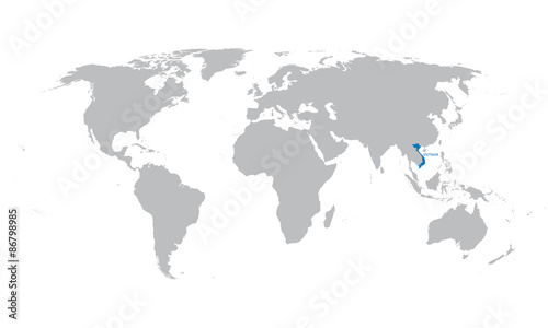 vector world map with indication of Vietnam