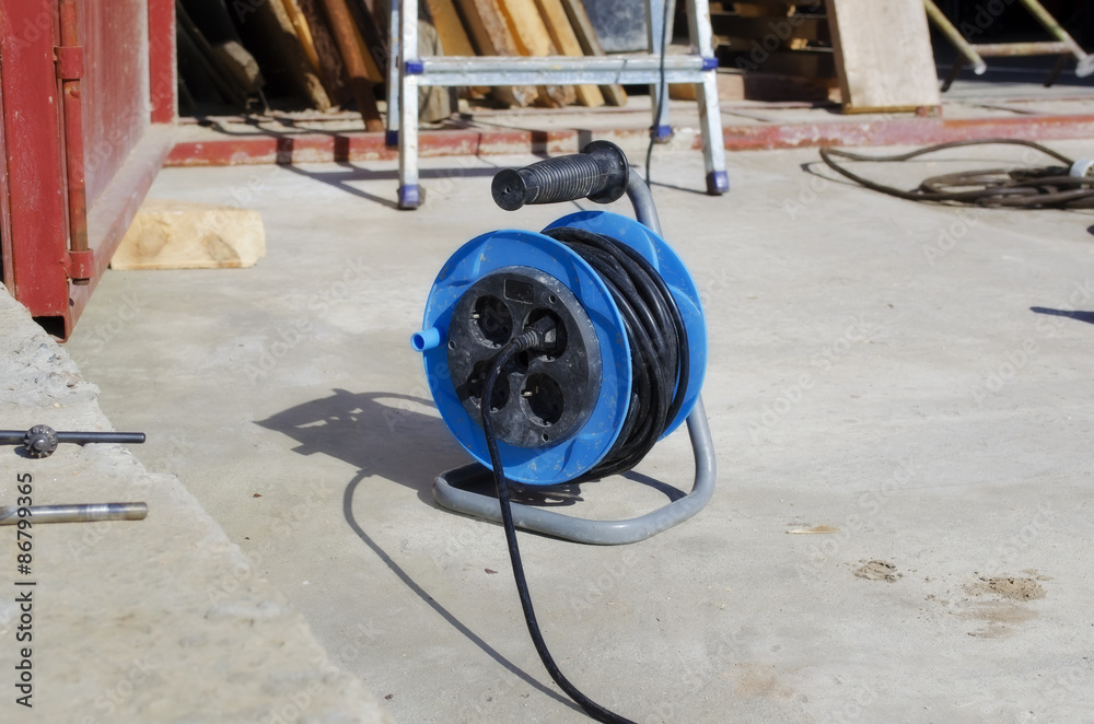 Power plug reel near construction zone