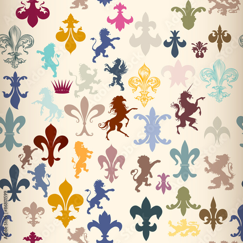 Seamless wallpaper pattern with heraldic elements © Mary fleur