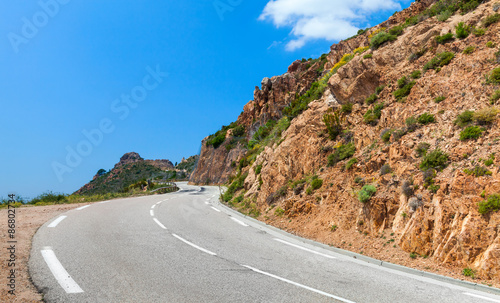 Turning mountain road, Corsica, France