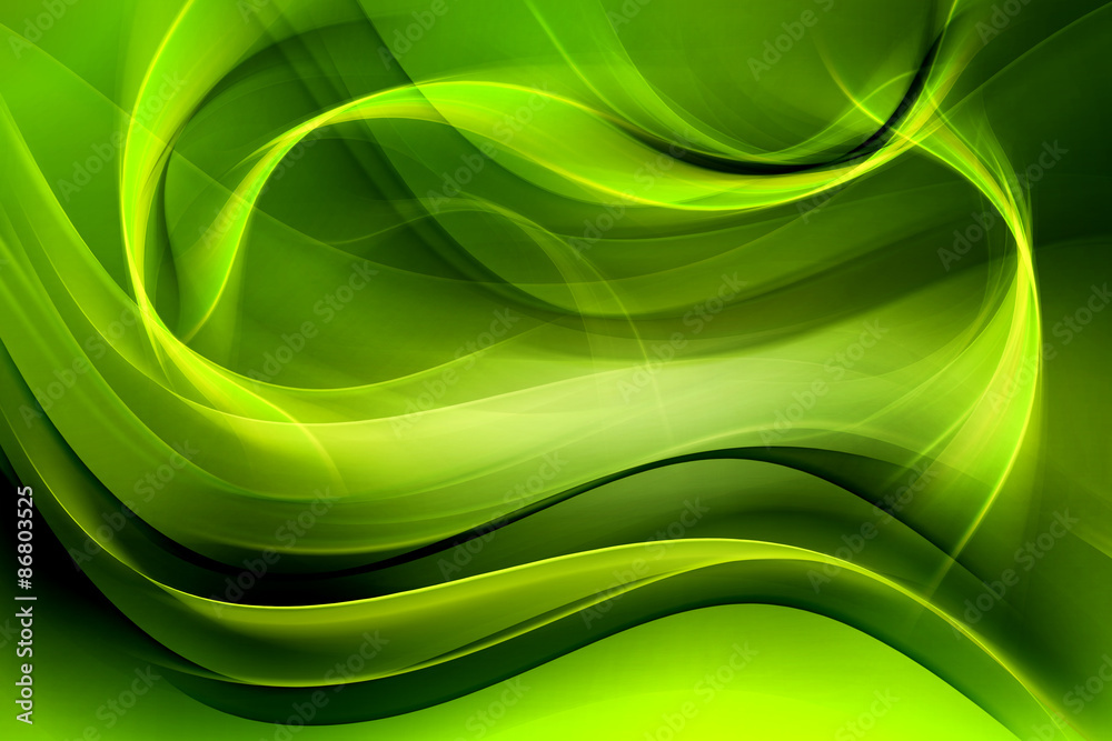 Creative Green Fractal Waves Art Abstract Background - obrazy, fototapety, plakaty 
