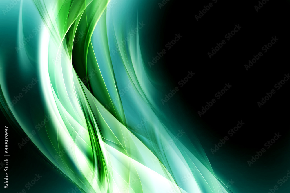 Creative Light Green Fractal Waves Art Abstract Background - obrazy, fototapety, plakaty 