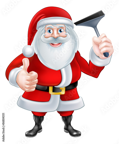 Cartoon Santa Holding a Squeegee