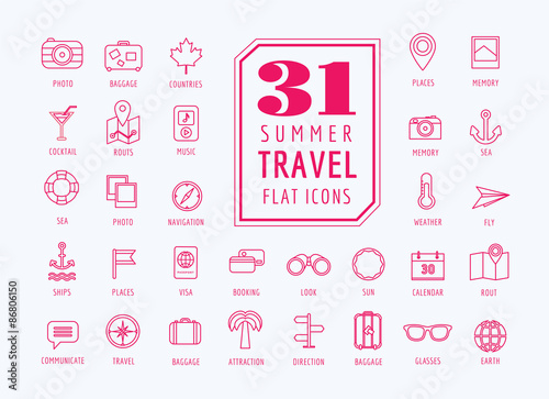 Travel vector icons set. Sea, travel and holiday symbols. Stocks