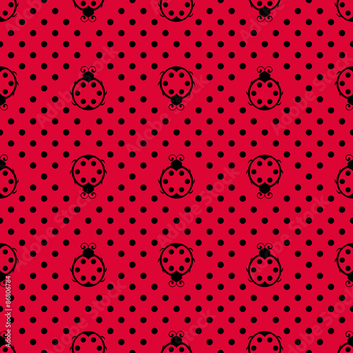 Ladybird with polka dots. Seamless pattern. Vector illustration. 