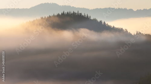 Beautiful sunrise with the morning mist © Dmytro Kosmenko