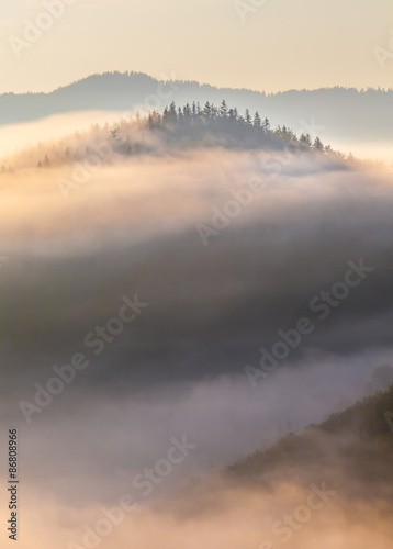 Beautiful sunrise with the morning mist