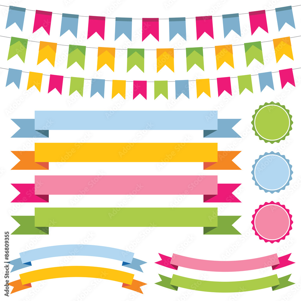Bunting, banner ribbons and labels set Bunting, banner ribbons and labels set