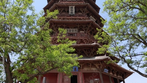 the pagoda of fogong temple at datong china with tourists photo