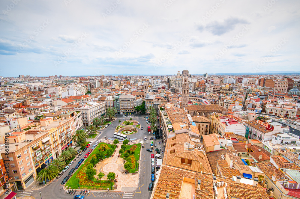 View above of Plaza de la Reina in Valencia, Spain
