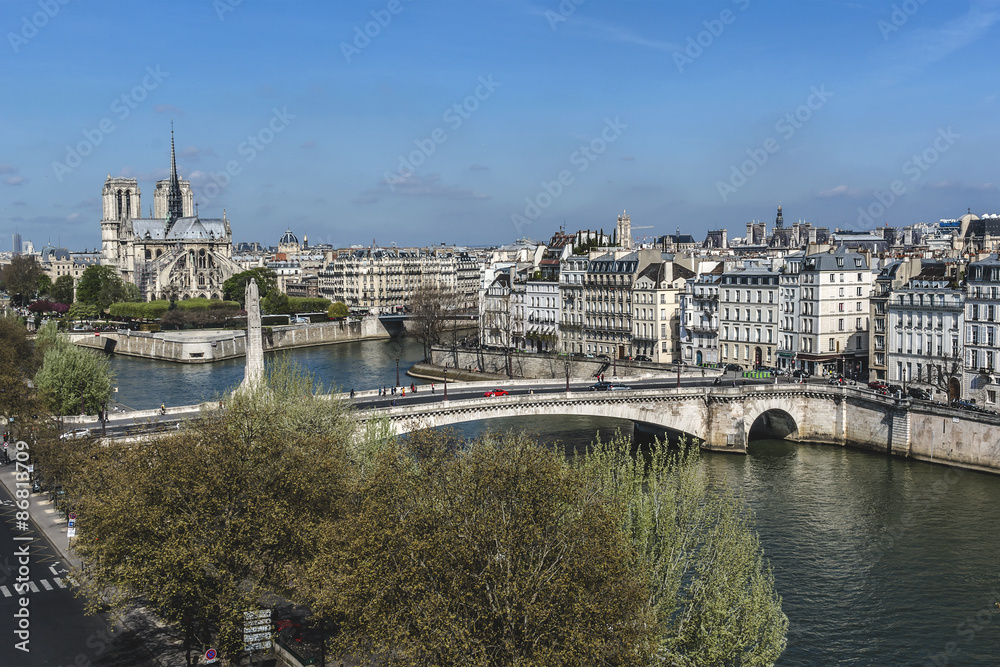 Panorama of Paris. View from Arab World Institute.