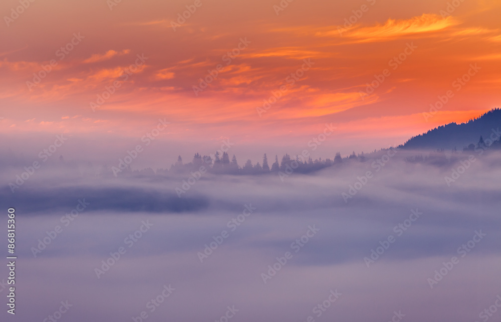 Beautiful sunrise with the morning mist