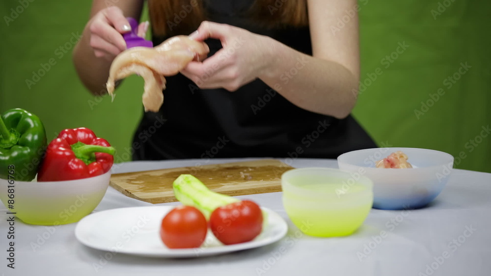 Placing big piece of meat on cutting board Placing big piece of meat on cutting board