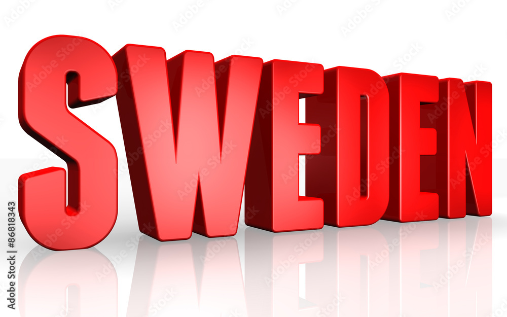 3D sweden text on white background