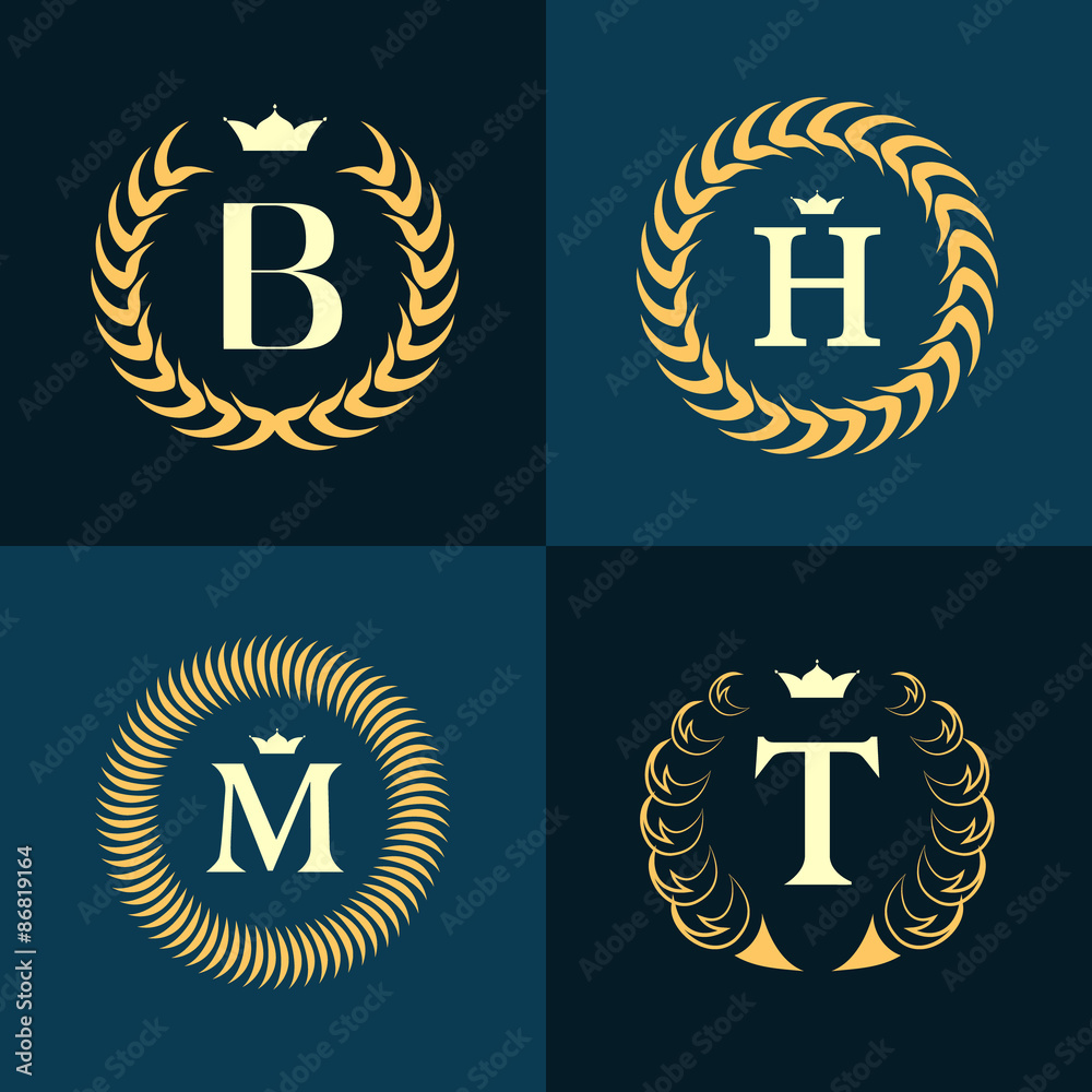 Monogram design elements, graceful template. Calligraphic elegant line art logo design. Letter emblem B, H, M, T for Royalty, business card, Boutique, Hotel, Heraldic, Jewelry. Vector illustration Monogram design elements, graceful template. Calligraphic elegant line art logo design. Letter emblem B, H, M, T for Royalty, business card, Boutique, Hotel, Heraldic, Jewelry. Vector illustration