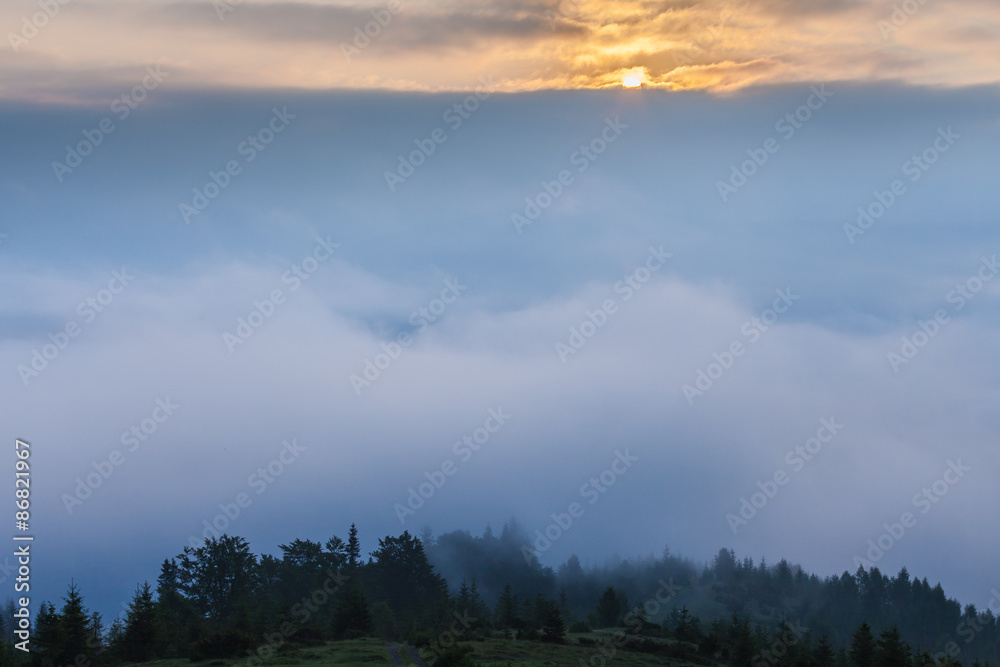 Fototapeta premium Amazing mountain landscape with fog