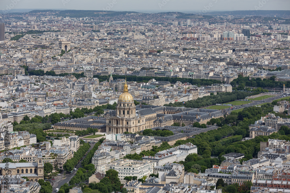 Panorama of Paris with Aerial view at Dome des Invalides