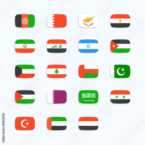 Middle Eastern Country Flag. Vector icons set