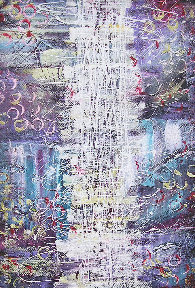Acrylic colorful abstract painting in blue, violet an white colors. Canvas. Grunge background. White water splash. Picture for the interior, as part of wall decorations. Acrylic colorful abstract painting in blue, violet an white colors. Canvas. Grunge background. White water splash. Picture for the interior, as part of wall decorations.