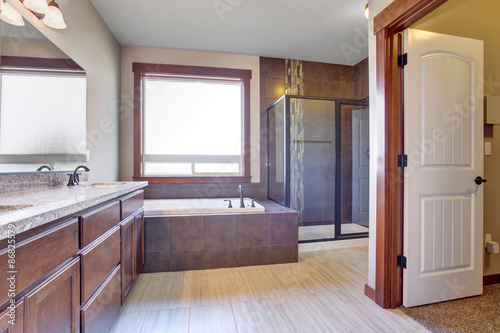 Excellent bathroom with brown hints.