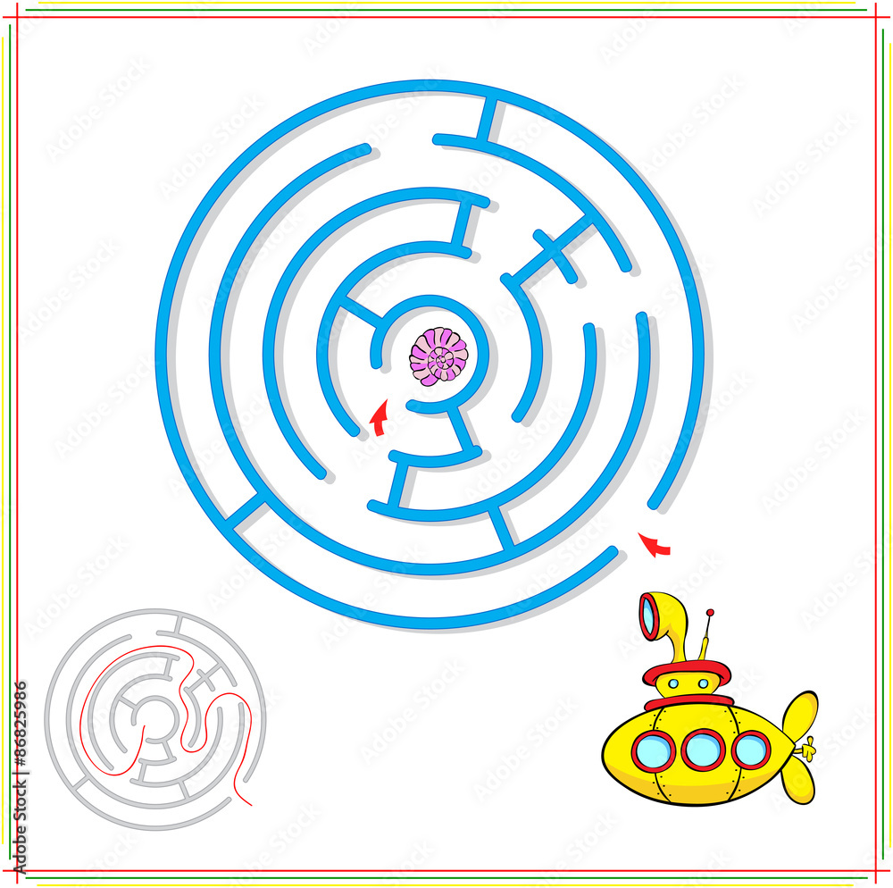 Yellow submarine must pass through a maze and find rare shell on Yellow submarine must pass through a maze and find rare shell on