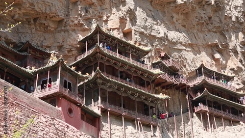 hanging temple monastery at datong china dolly shot