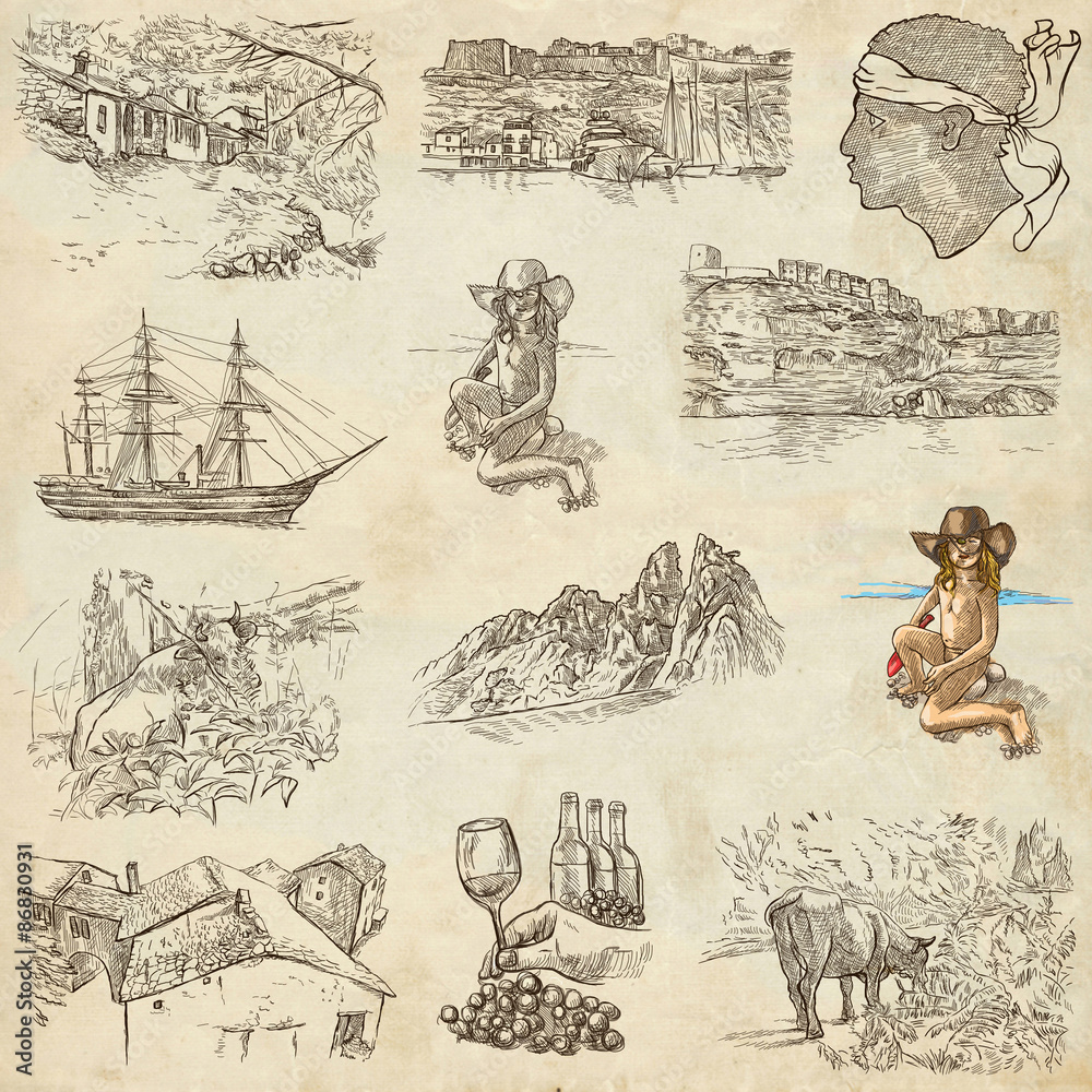 Obraz premium Corsica - An hand drawn collection on paper