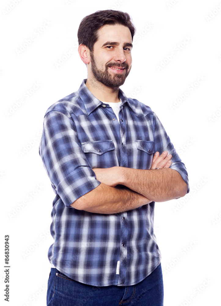 Portrait of young casual man smiling, isolated on white backgrou