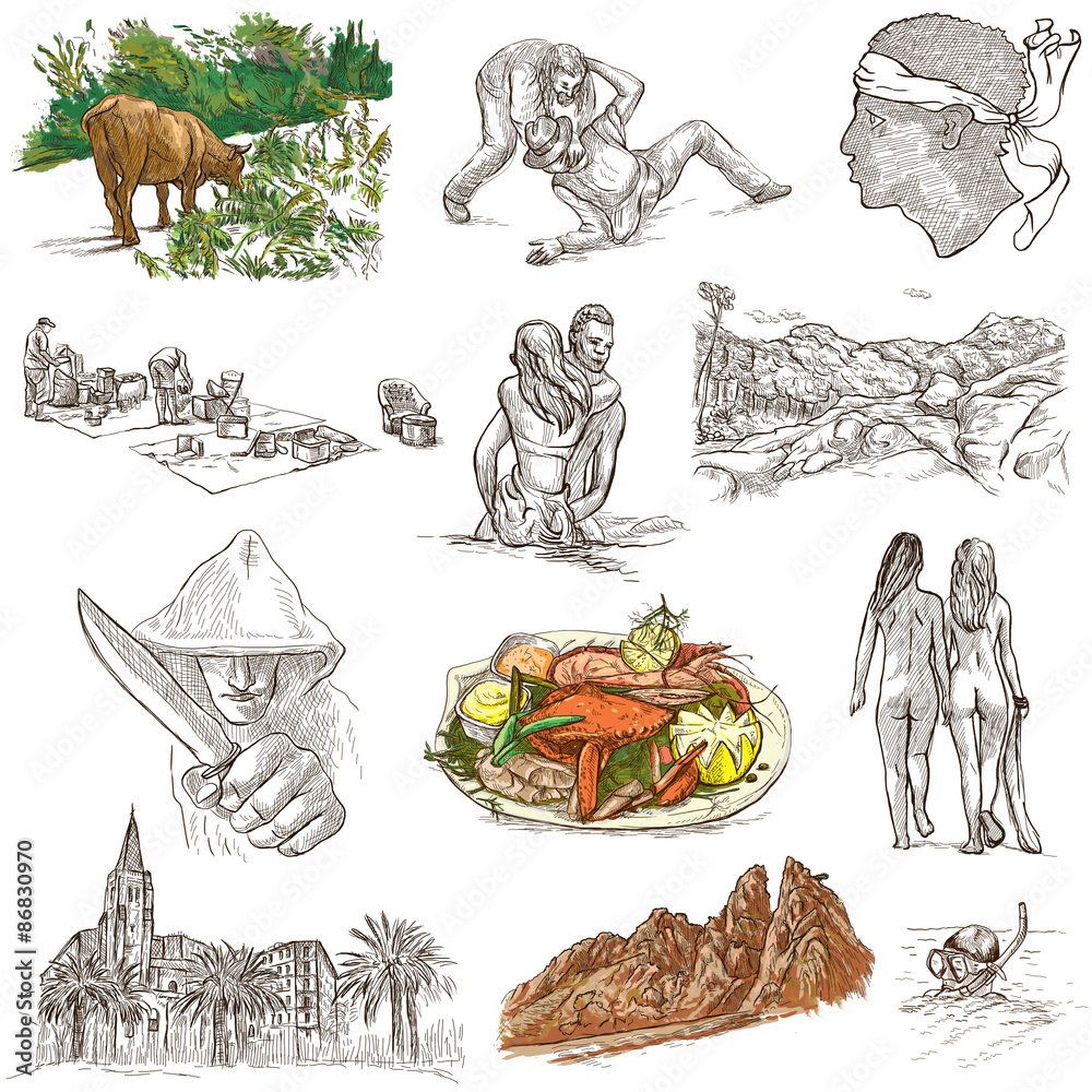 Obraz premium Corsica - An hand drawn collection on white