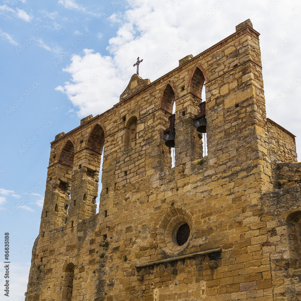 Ancient christian church facade in ruins
