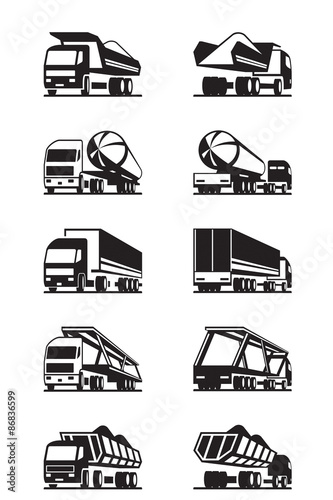 Different types of trucks with trailers - vector illustration