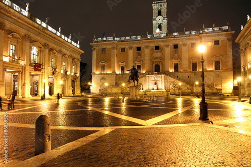 Photography Piazza del Campidoglio by night, on the top of Capitoline Hill, Rome