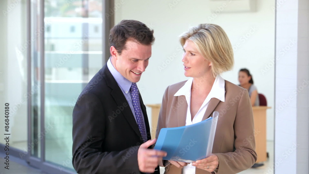 Businessman And Businesswoman Meet And Discuss Report Businessman And Businesswoman Meet And Discuss Report