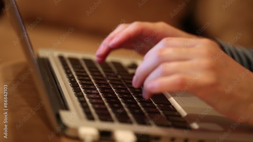 Closeup hand of woman using laptop computer Closeup hand of woman using laptop computer