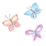 Beautiful, butterfly, vector, set, sketch style
