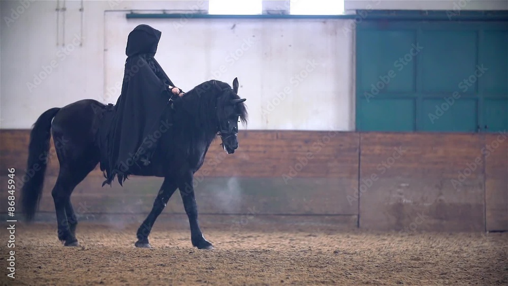 Sauron on Black Horse Riding Across Hall in Slow Motion Sauron on Black Horse Riding Across Hall in Slow Motion