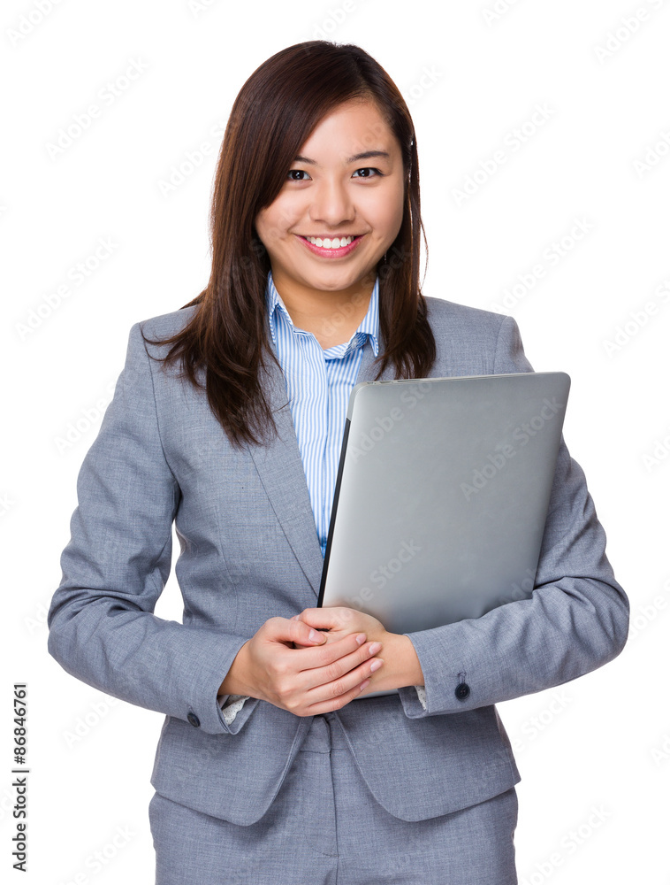 Asian businesswoman hold with laptop computer Asian businesswoman hold with laptop computer