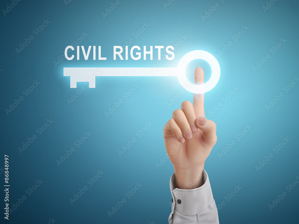 male hand pressing civil rights key button male hand pressing civil rights key button