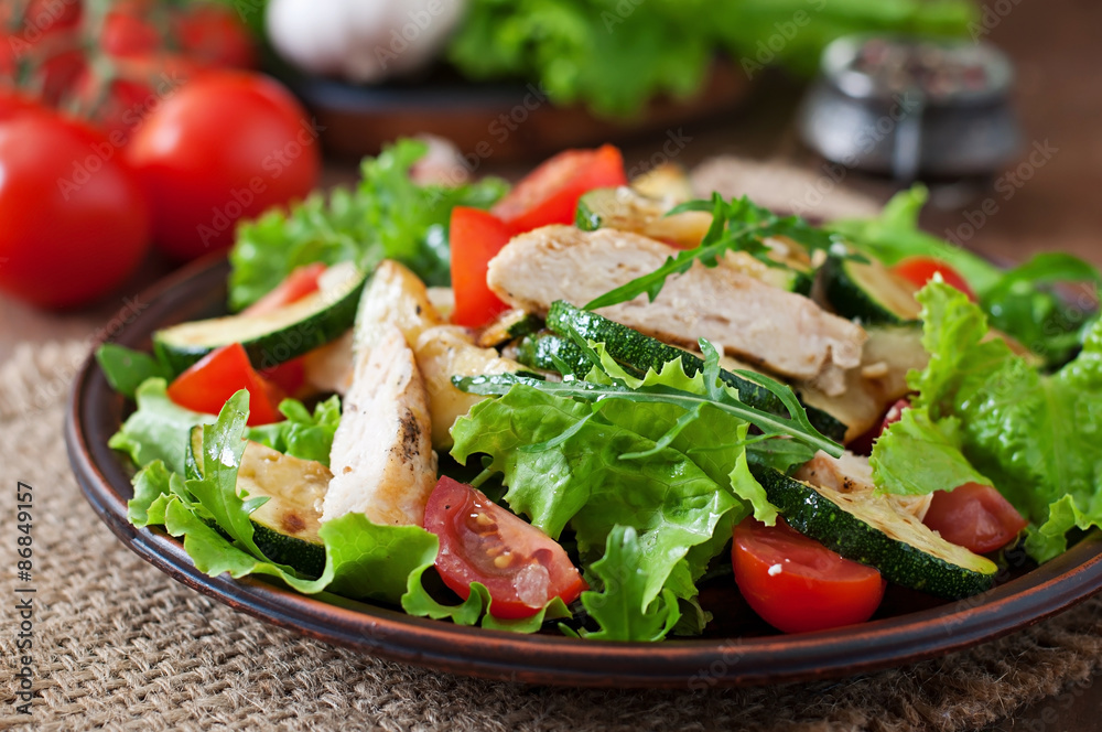 Salad of chicken breast with zucchini and cherry tomatoes Salad of chicken breast with zucchini and cherry tomatoes