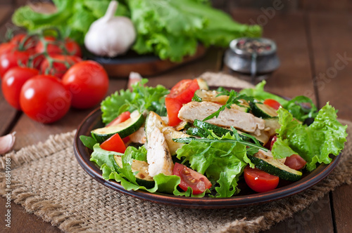 Salad of chicken breast with zucchini and cherry tomatoes
