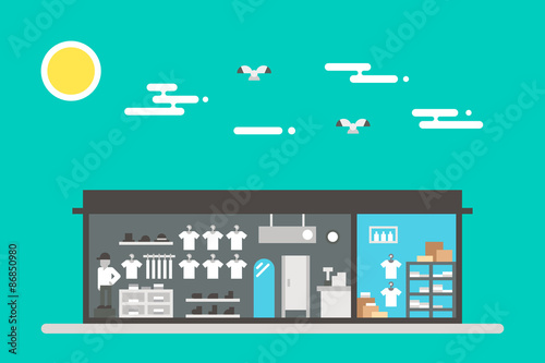 Flat design of cloth shop interior