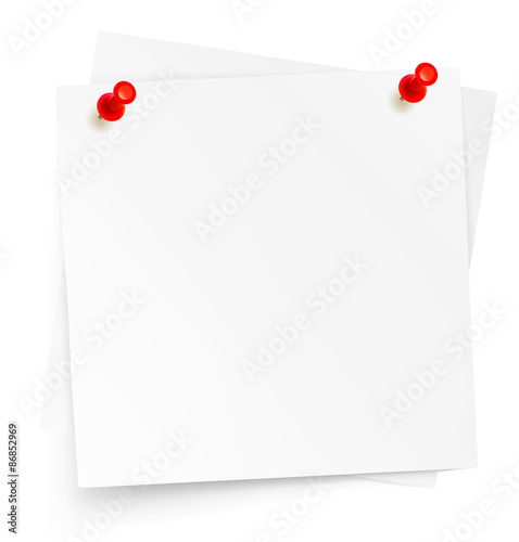 Paper note on red pin. Vector illustration